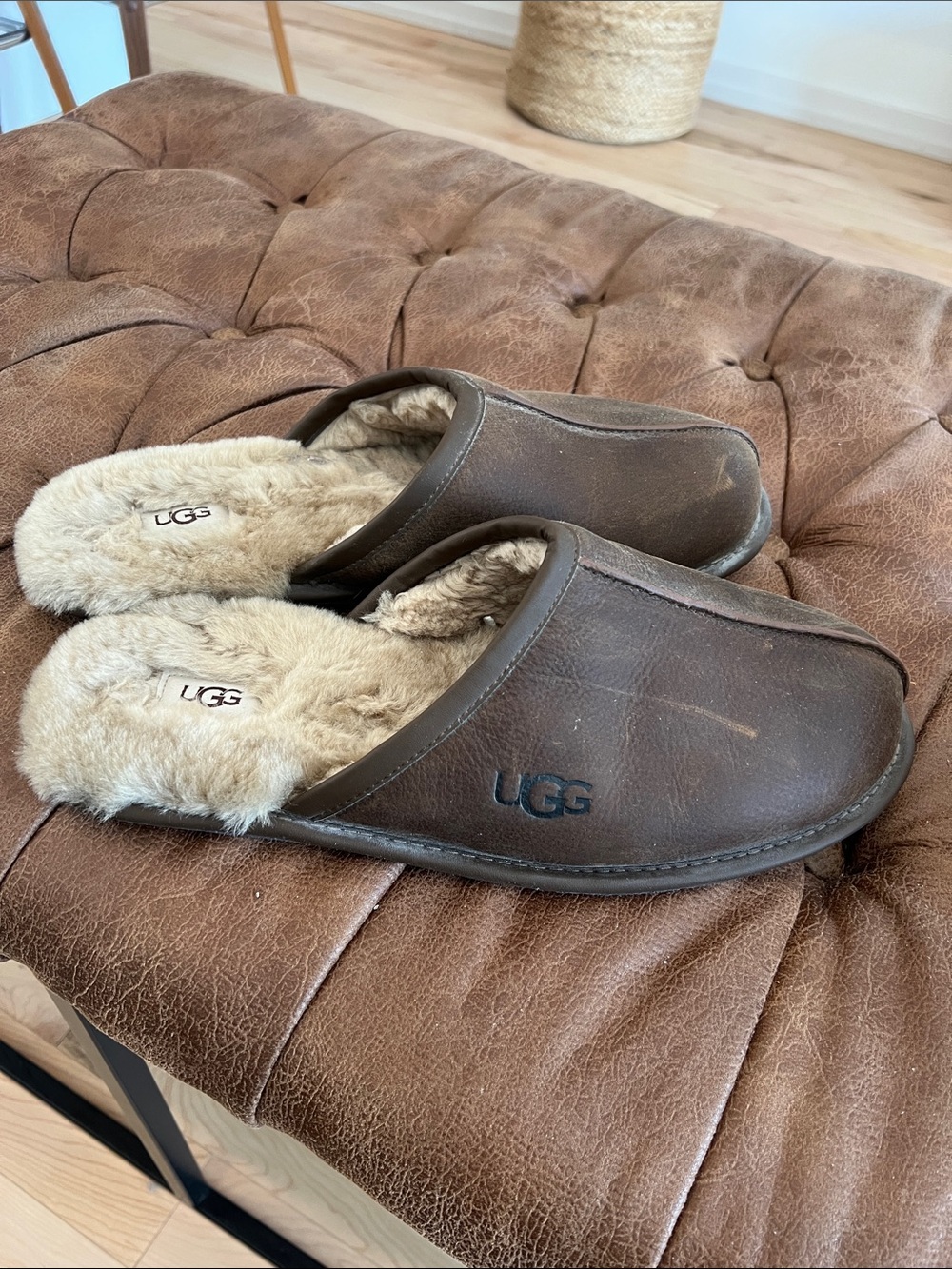 UGG Men's Brown Shearling-Lined Slip-On Clogs